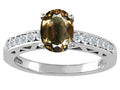 Tommaso Design Oval 7x5mm Genuine Smoky Quartz Solitaire Engagement Ring