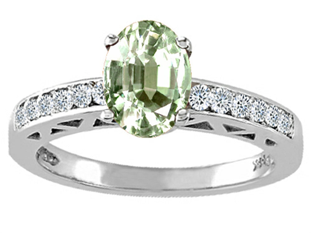 Tommaso Design Oval 7x5mm Green Amethyst Solitaire Engagement Ring