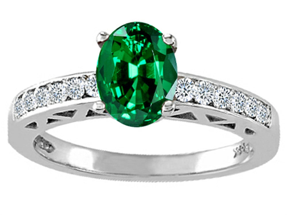 Tommaso Design Oval 7x5mm Simulated Emerald Solitaire Engagement Ring