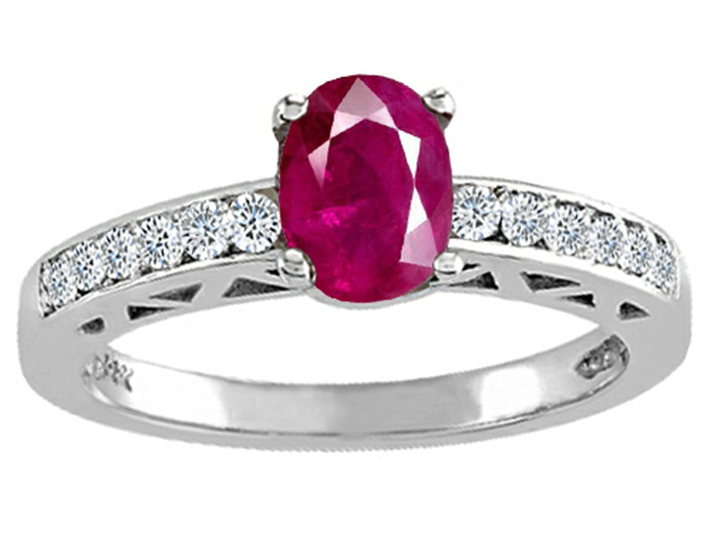Tommaso Design Genuine Ruby and Diamond Solitaire Engagement Ring
