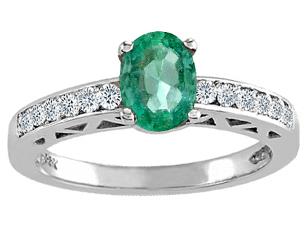 Tommaso Design Genuine Emerald Solitaire Engagement Ring