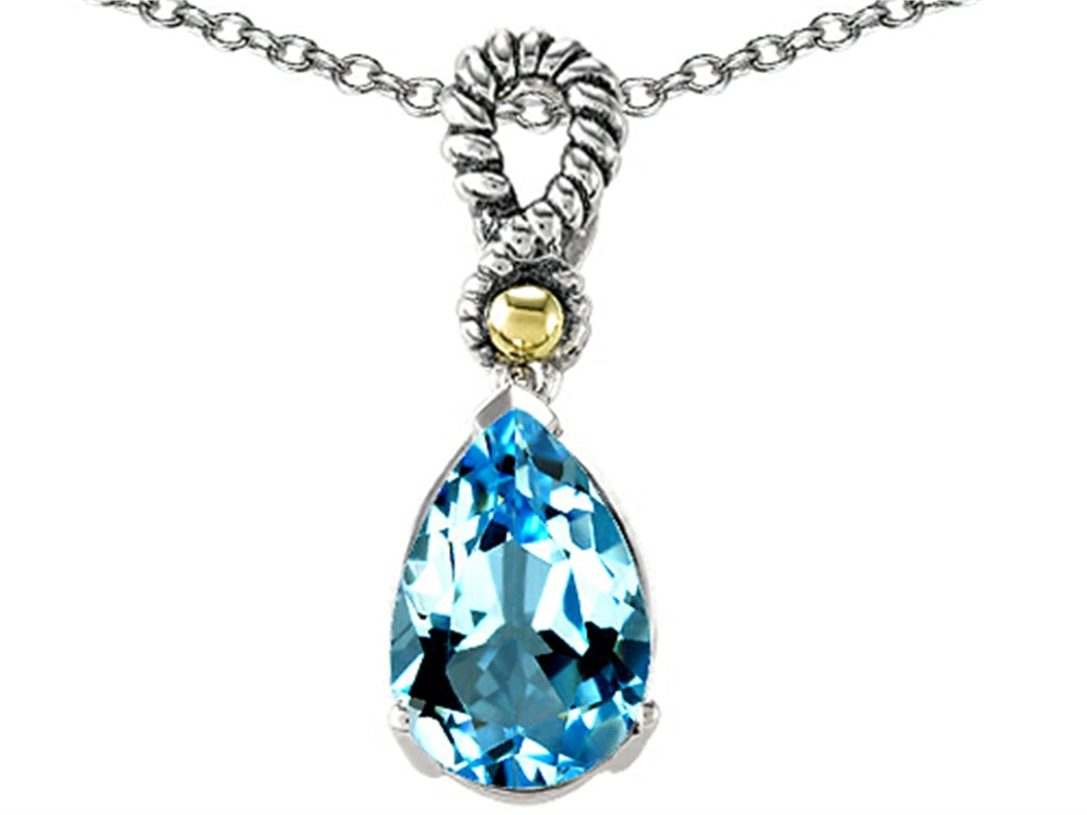 Genuine 11x8mm Blue Topaz Pendant Necklace
