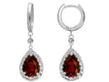 Star K Pear Shape 9x7mm Simulated Garnet Drop Earrings Dangling On Huggie Hoop