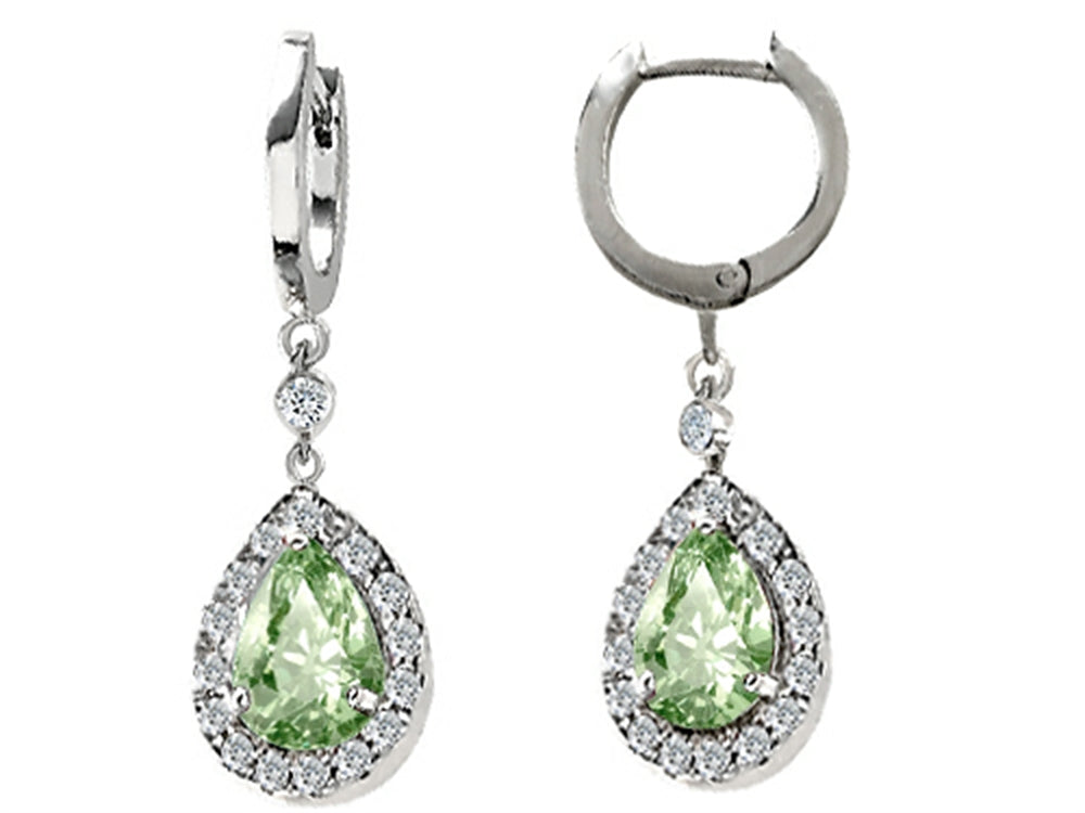 Star K Green Amethyst 1.50 Inch Drop Earrings Dangling On 35mm Huggie Hoop