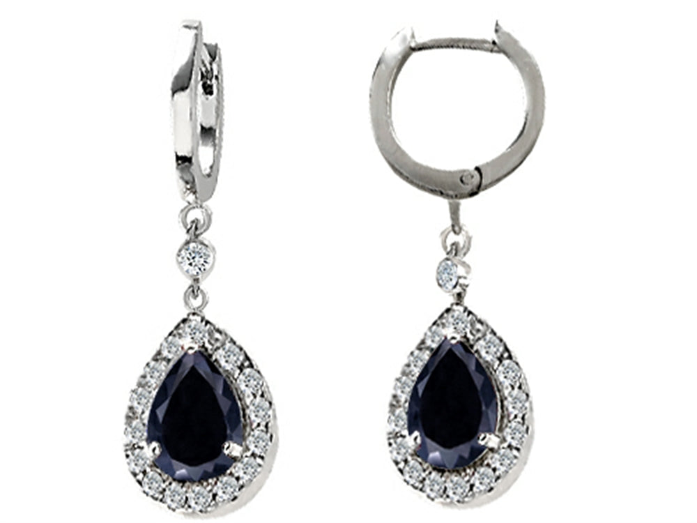 Star K Genuine Black Sapphire 1.50 Inch Drop Earrings Dangling On 35mm Huggie Hoop
