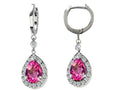 Star K Simulated Pink Topaz 1.50 Inch Drop Earrings Dangling On 35mm Huggie Hoop