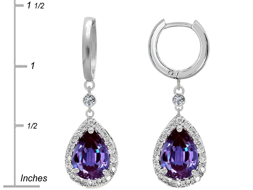 Star K Pear Shape 9x7mm Simulated Alexandrite Drop Earrings Dangling On Huggie Hoop