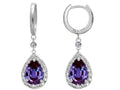 Star K Pear Shape 9x7mm Simulated Alexandrite Drop Earrings Dangling On Huggie Hoop