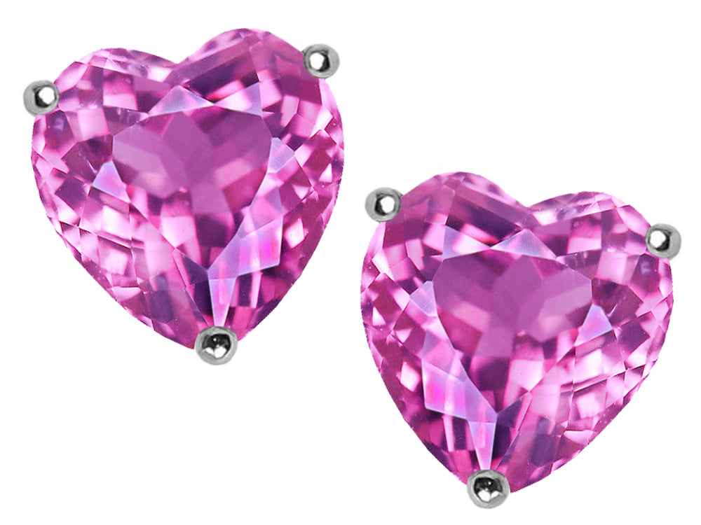 Star K 7mm Heart Created Pink Sapphire Earrings Studs