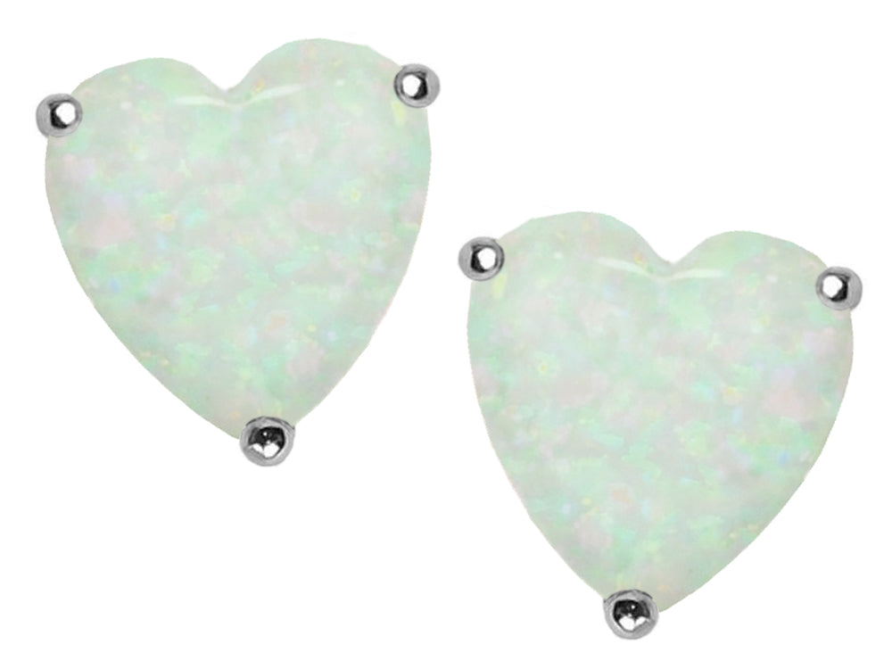 Star K 7mm Heart Shape Created Opal Earrings Studs