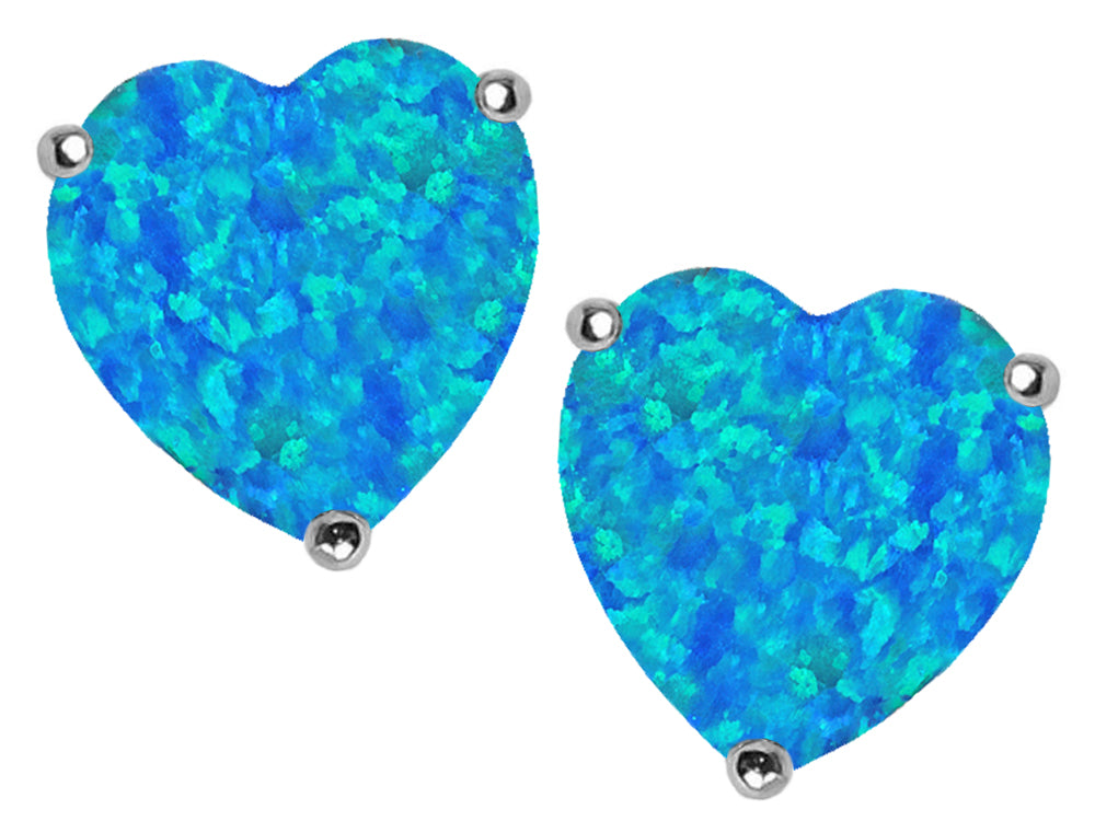 Star K 7mm Heart Shape Blue Created Opal Earrings Studs