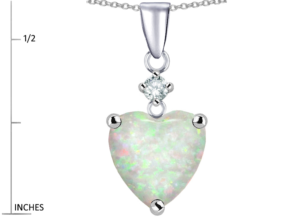 Star K Heart Shape 8mm Created Opal and Cubic Zirconia Pendant Necklace