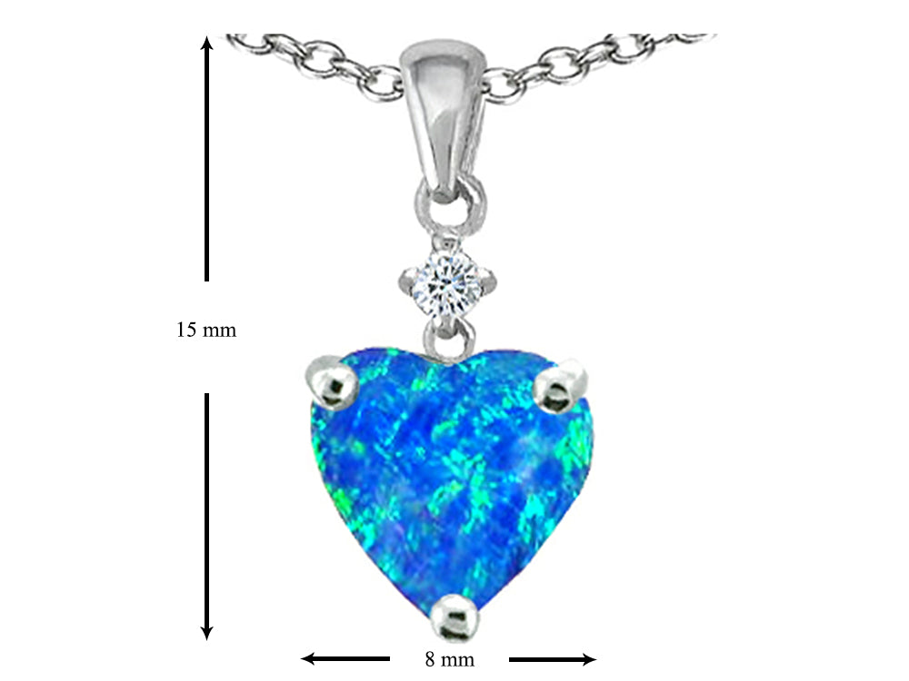 Star K Heart Shape 8mm Blue Created Opal and Cubic Zirconia Pendant Necklace