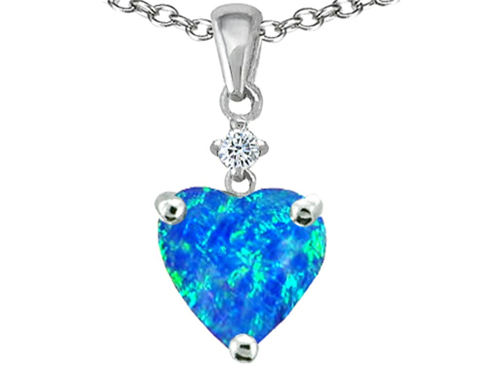 Star K Heart Shape 8mm Blue Created Opal and Cubic Zirconia Pendant Necklace