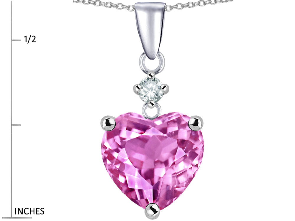 Star K 8mm Heart Shape Created Pink Sapphire Pendant Necklace