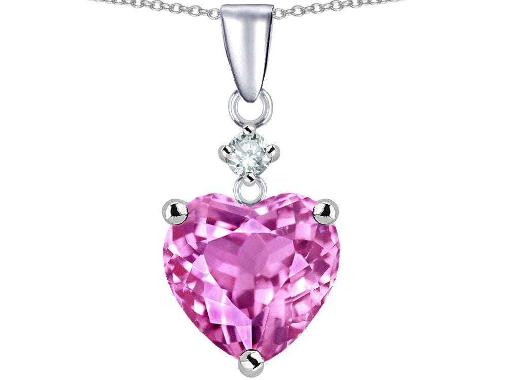 Star K 8mm Heart Shape Created Pink Sapphire Pendant Necklace