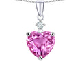 Star K 8mm Heart Shape Created Pink Sapphire Pendant Necklace