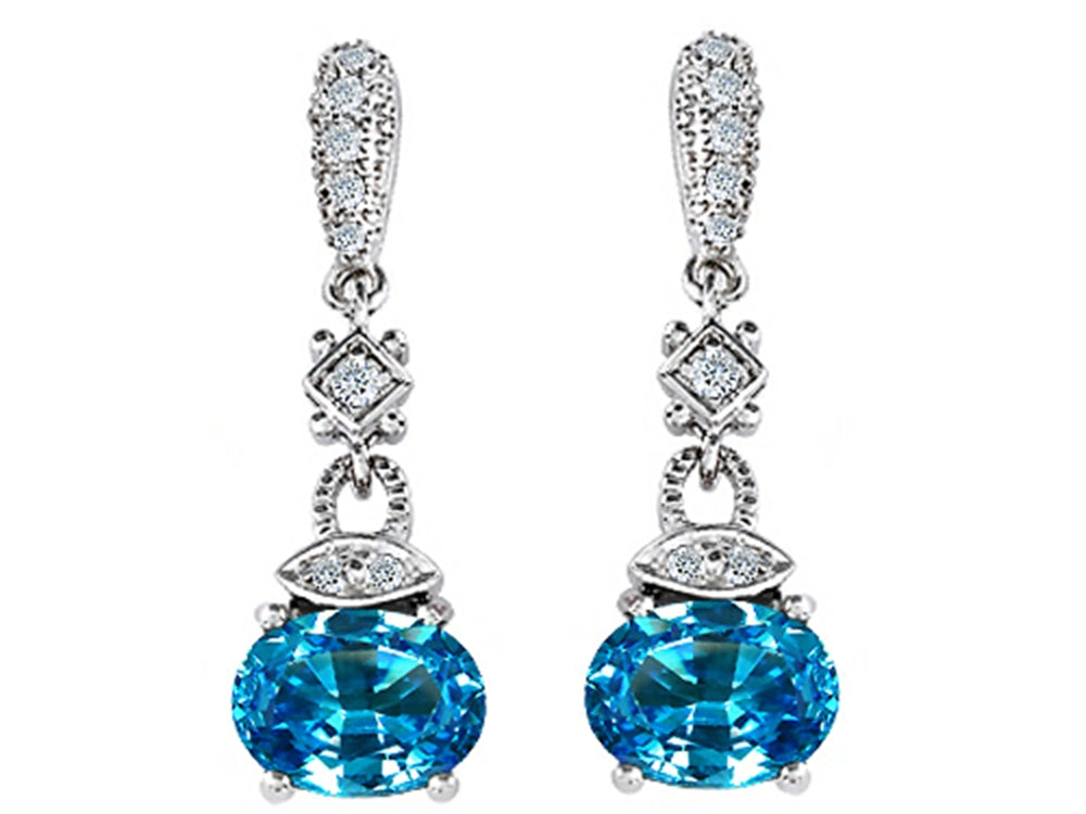 Star K Genuine Blue Topaz 1.50 Inch Hanging Drop Earrings