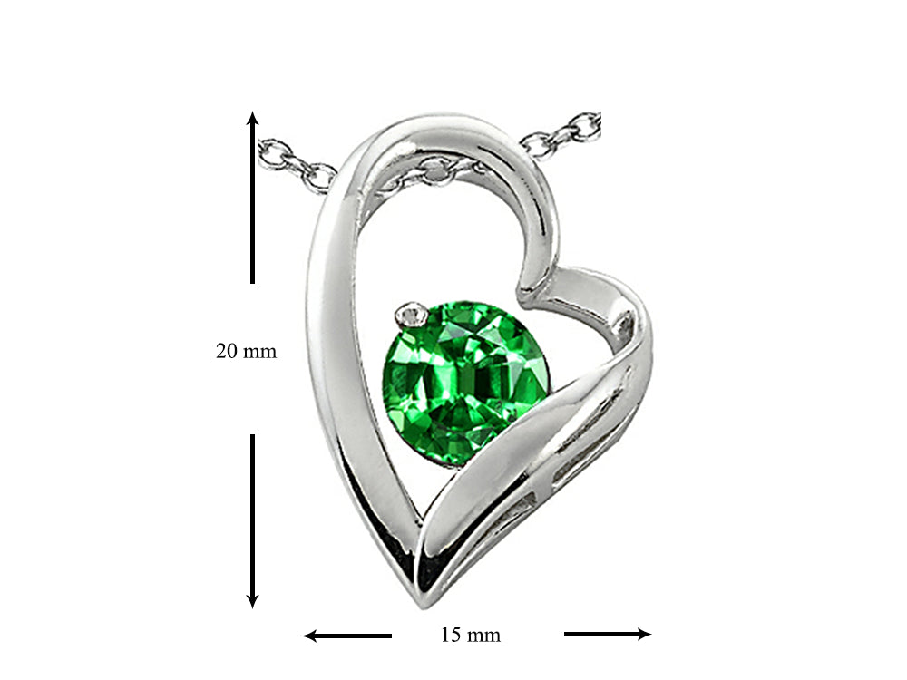 Star K 7mm Round Simulated Emerald Heart Pendant Necklace
