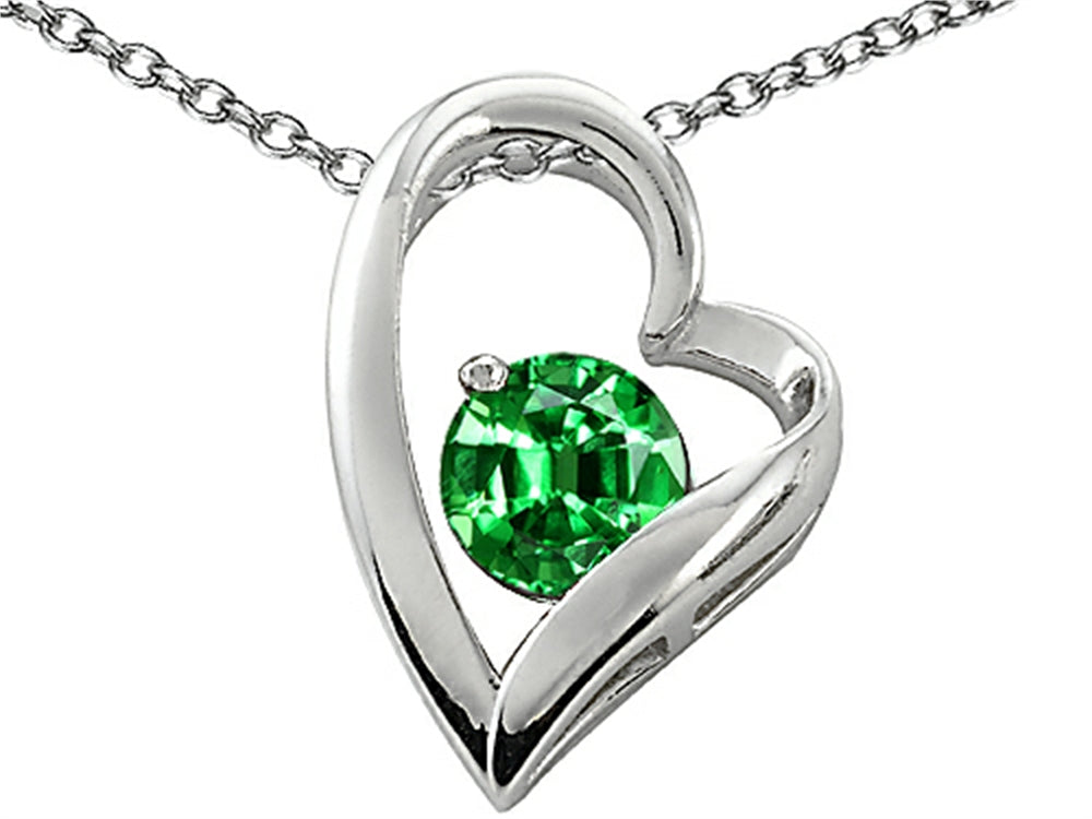 Star K 7mm Round Simulated Emerald Heart Pendant Necklace