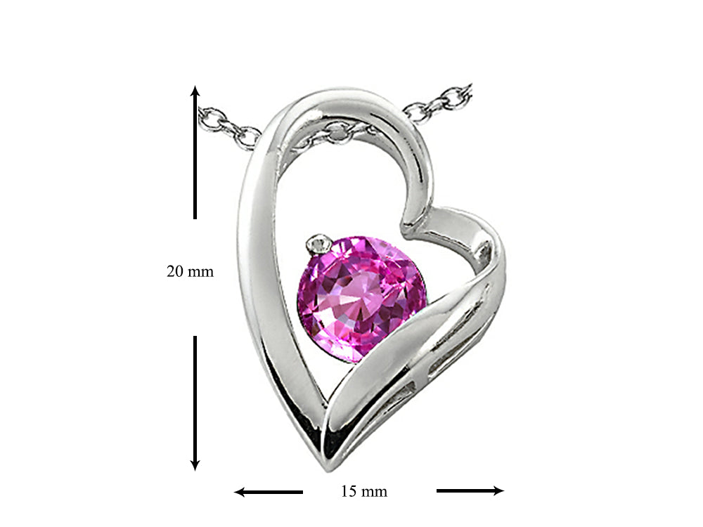 Star K 7mm Round Created Pink Sapphire Heart Pendant Necklace