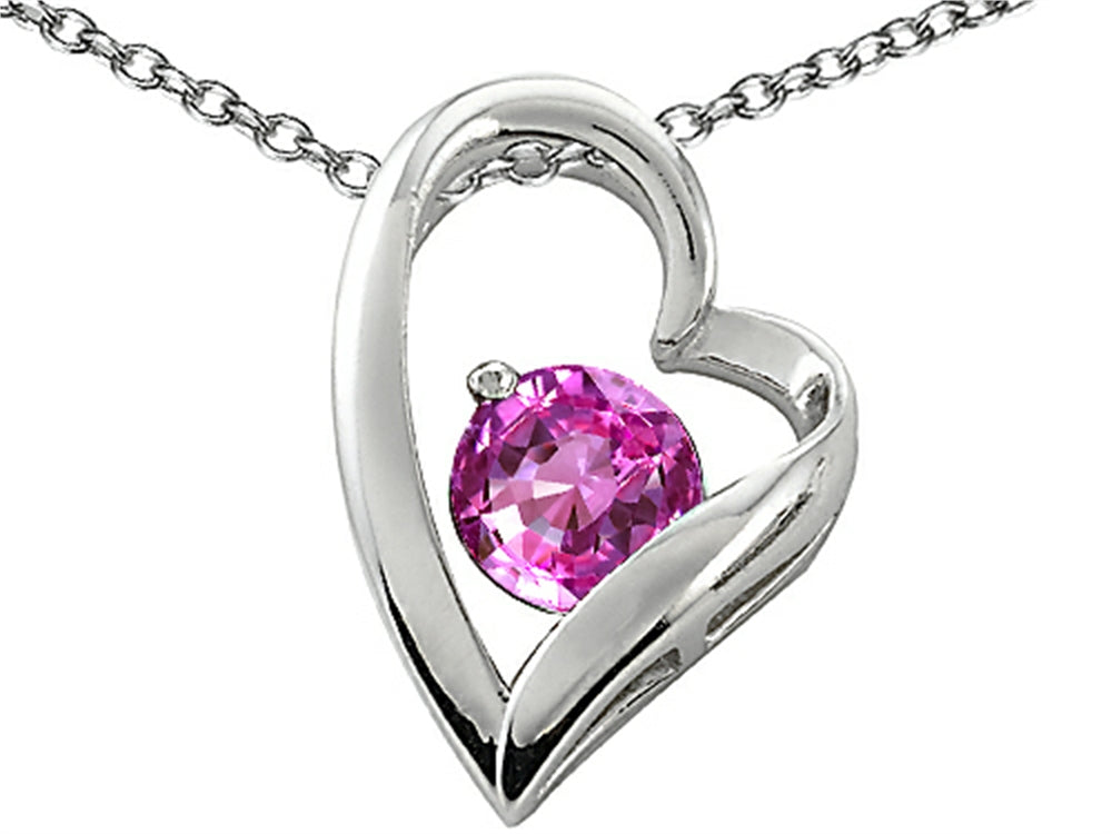 Star K 7mm Round Created Pink Sapphire Heart Pendant Necklace