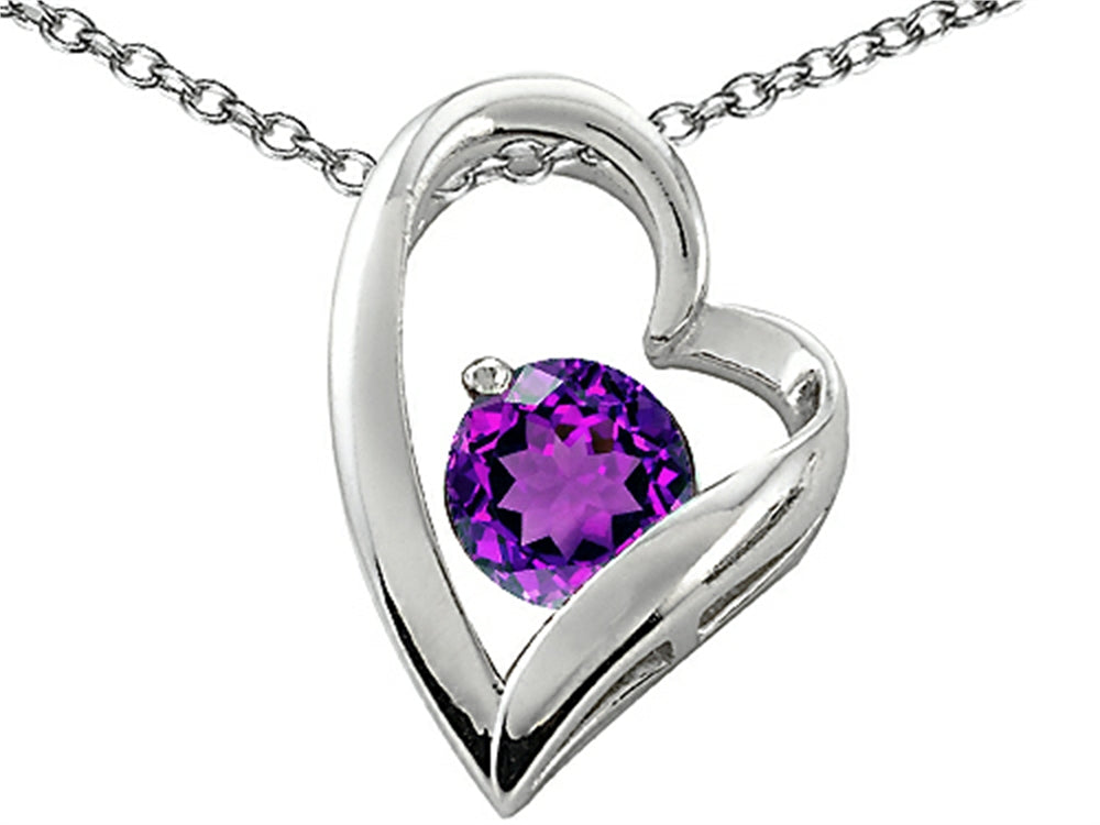 Star K 7mm Round Simulated Amethyst Heart Pendant Necklace