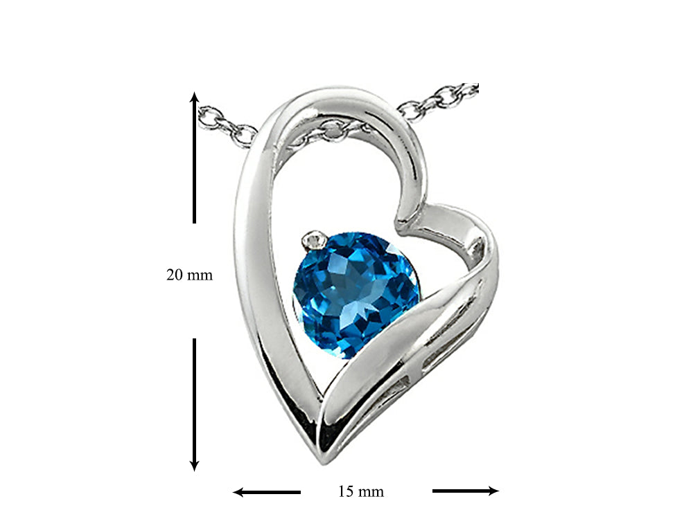 Star K 7mm Round Simulated Blue Topaz Heart Pendant Necklace