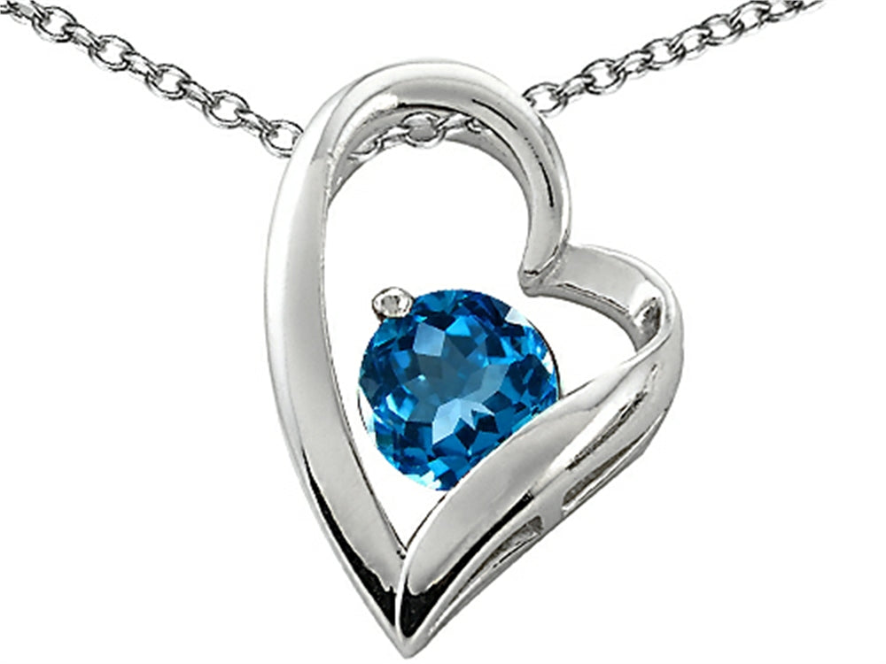 Star K 7mm Round Simulated Blue Topaz Heart Pendant Necklace