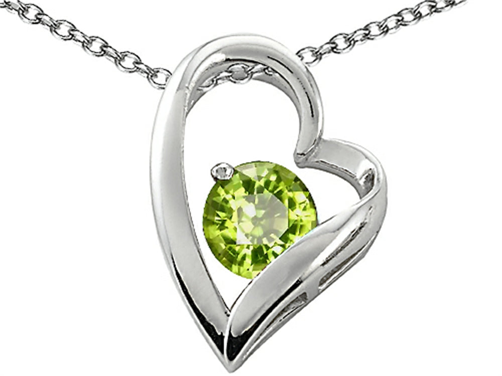 Star K 7mm Round Simulated Peridot Heart Pendant Necklace