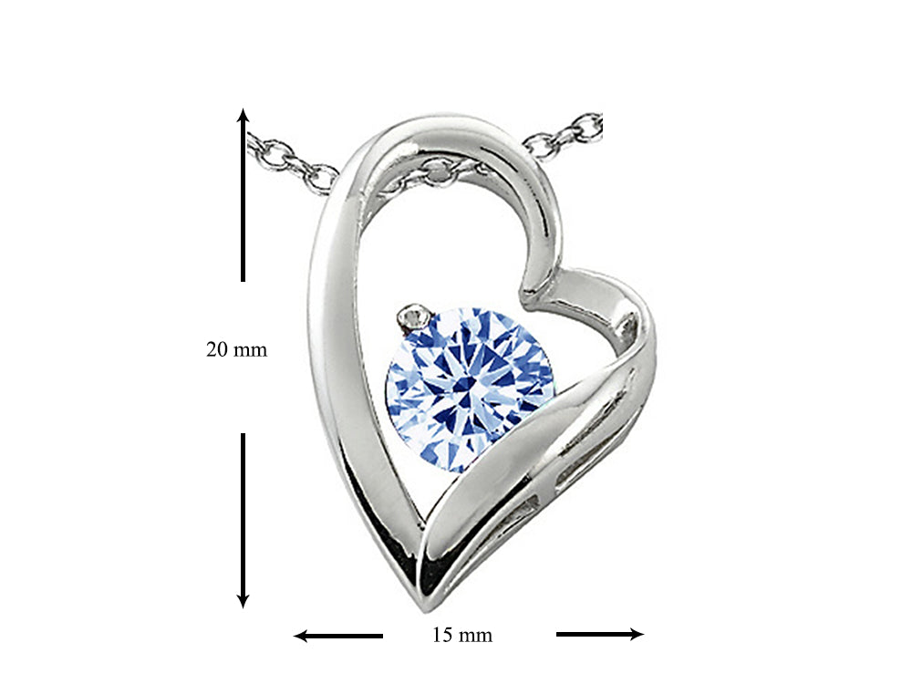 Star K 7mm Round Simulated Aquamarine Heart Pendant Necklace