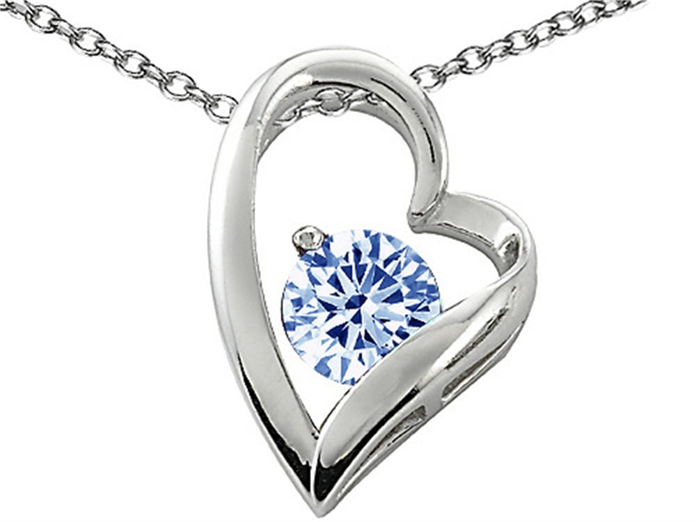 Star K 7mm Round Simulated Aquamarine Heart Pendant Necklace