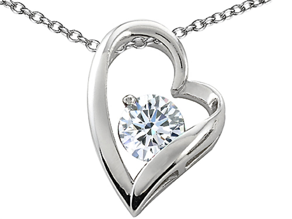 Star K 7mm Round White Topaz Floating Heart Pendant Necklace