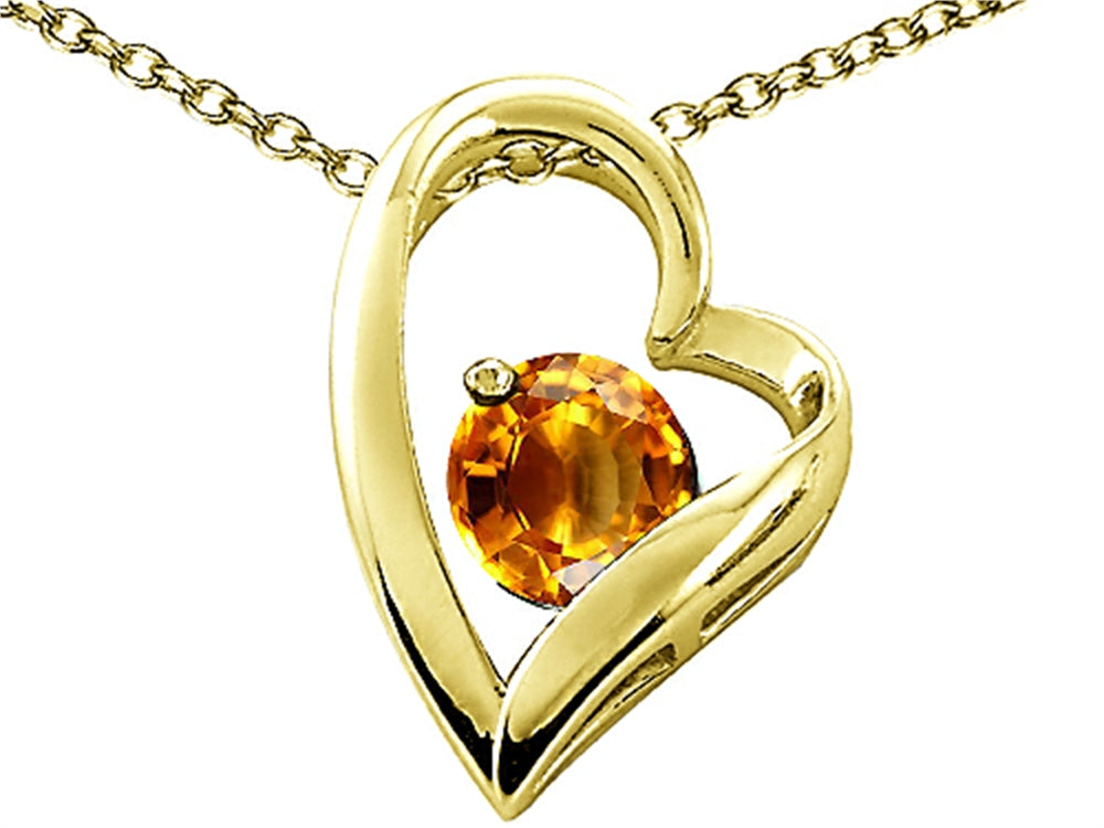 Tommaso Design Heart Shaped Genuine Citrine 7mm Round Pendant Necklace