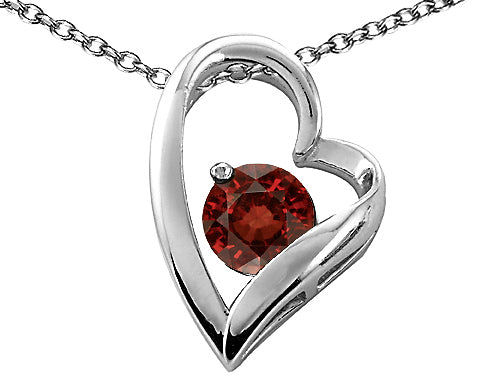 Tommaso Design™ Heart Shaped Genuine Garnet 7mm Round Pendant Necklace