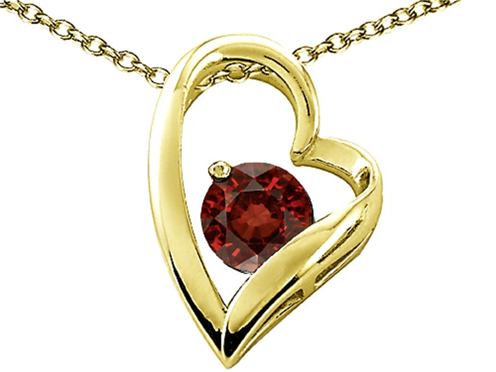 Tommaso Design Heart Shaped Genuine Garnet 7mm Round Pendant Necklace