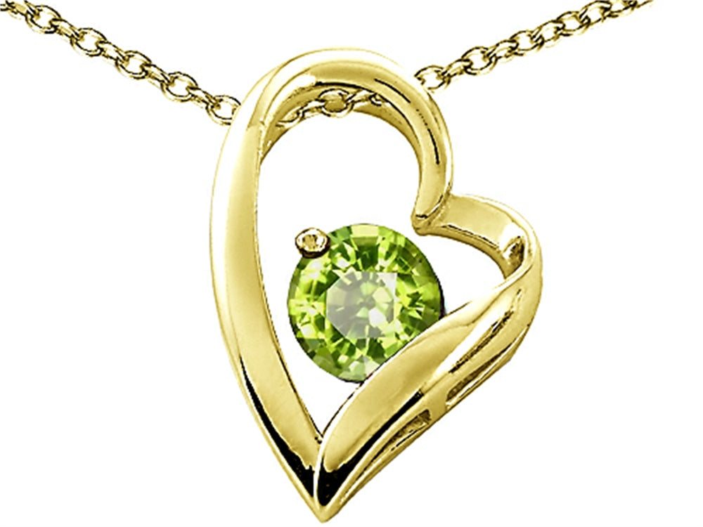 Tommaso Design Heart Shaped Genuine Peridot 7mm Round Pendant Necklace