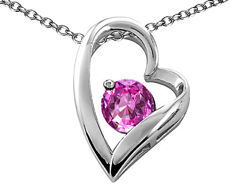 Tommaso Design™ Heart Shaped Created Pink Sapphire 7mm Round Pendant Necklace