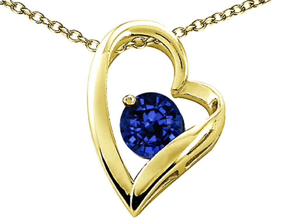 Tommaso Design Heart Shaped Created Blue Sapphire 7mm Round Pendant Necklace