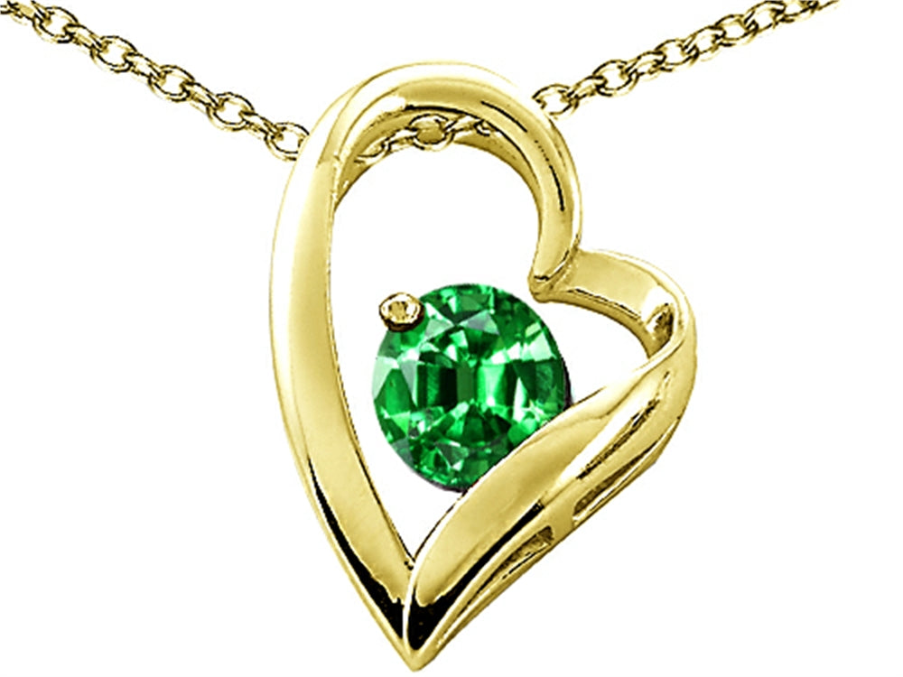 Tommaso Design Heart Shaped Simulated Emerald 7mm Round Pendant Necklace