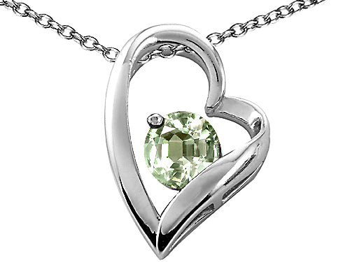 Tommaso Design™ Heart Shaped Green Amethyst 7mm Round Pendant Necklace