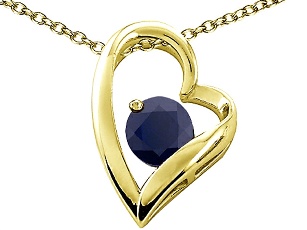 Tommaso Design Heart Shaped Genuine Black Sapphire 7mm Round Pendant Necklace