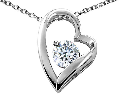 Tommaso Design Heart Shaped Genuine White Topaz 7mm Round Pendant Necklace