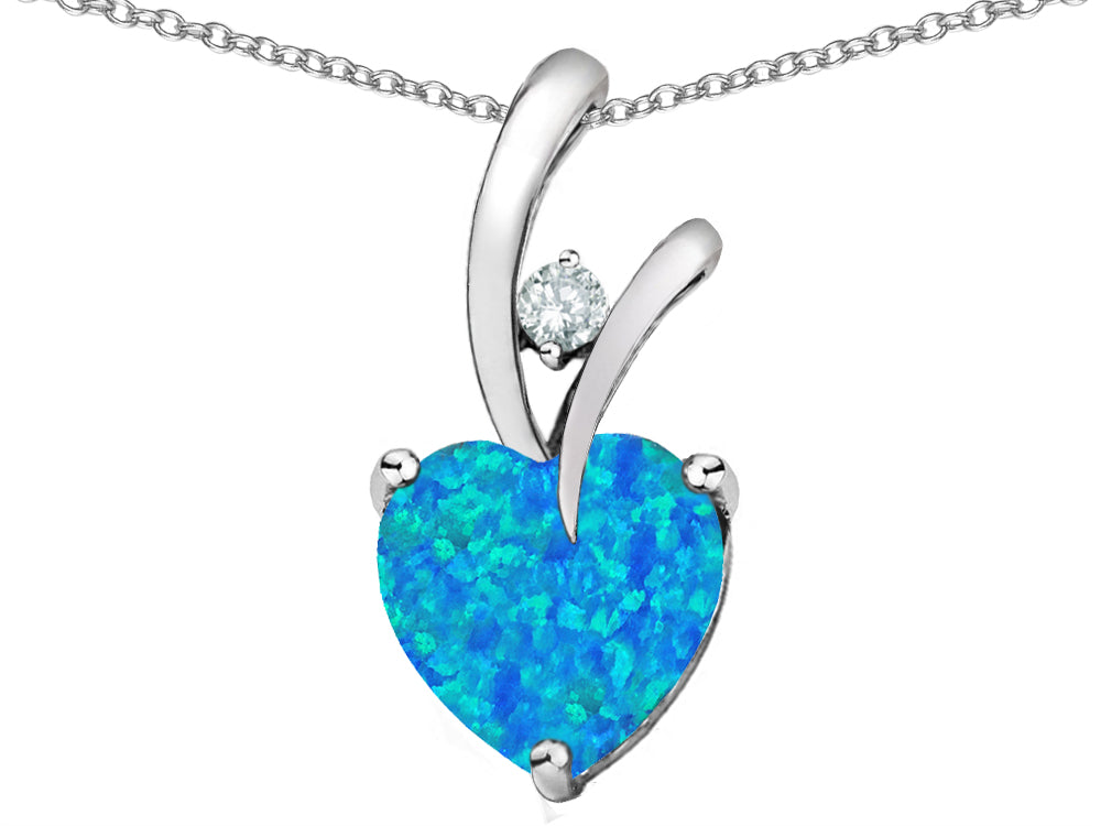 Star K Heart Shape 8mm Blue Created Opal and Cubic Zirconia Endless Love Pendant Necklace