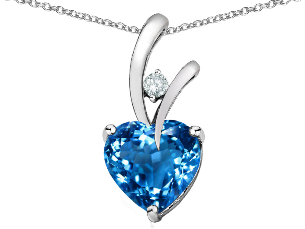 Star K Heart Shape 8mm Simulated Blue Topaz Endless Love Pendant Necklace