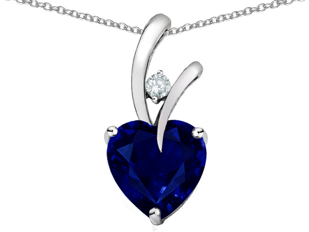 Star K) Heart Shape 8mm Created Blue Sapphire Endless Love Pendant Necklace