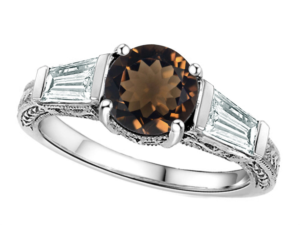 Star K Round 7mm Genuine Smoky Quartz Ring