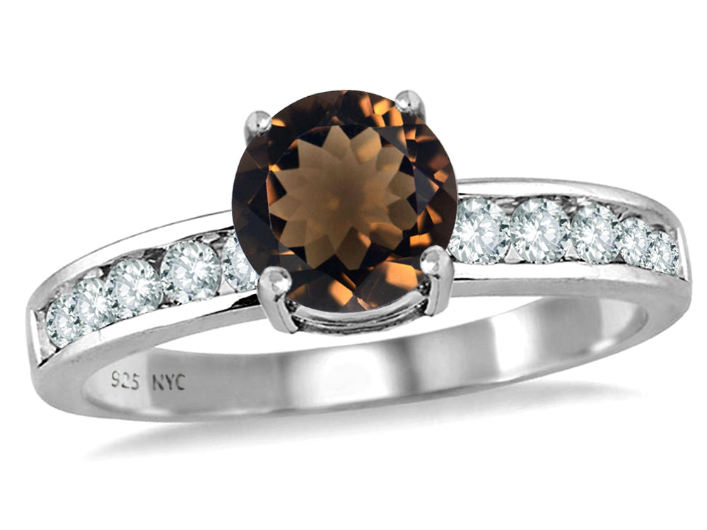 Star K Round 7mm Genuine Smoky Quartz Ring