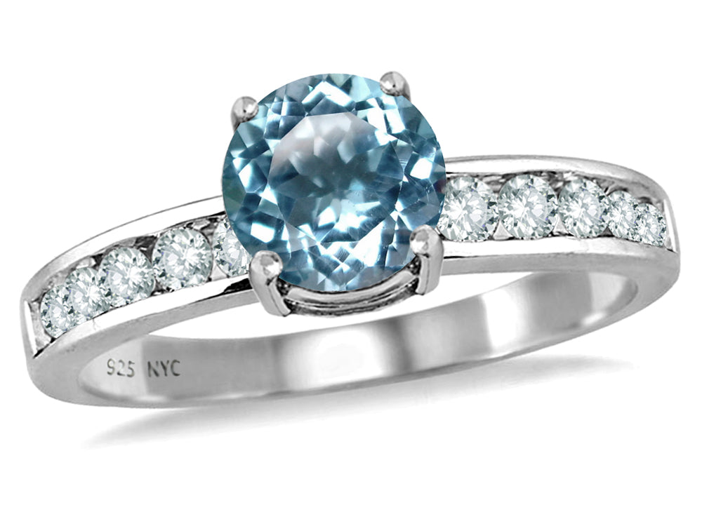 Star K Round 7mm Simulated Aquamarine Ring