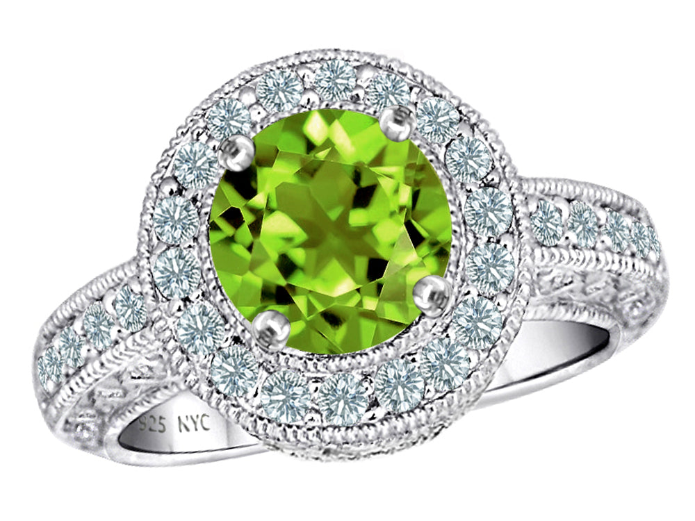 Star K 7mm Round Simulated Peridot and Cubic Zirconia Ring